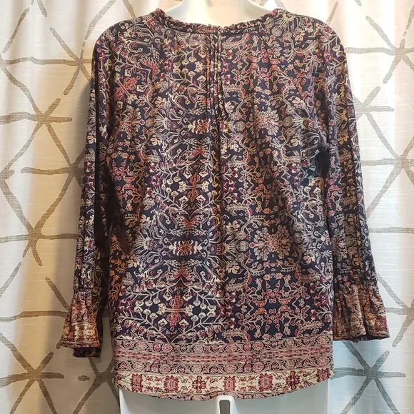 Lucky Brand Boho navy and red long sleeve Peasant top - Picture 5 of 5